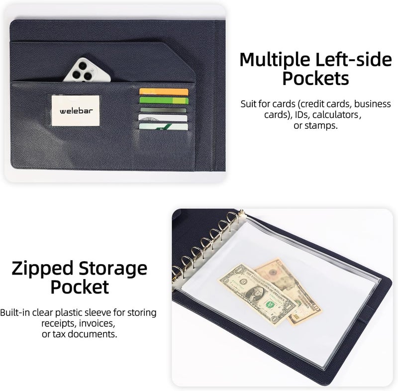welebar 7-Ring Business Check Binder for 9 x 13 Sheets, 600 Checks Capacity PU Leather Portfolio with Storage Organizer & Zippered Pouch for 3-on-a-Page Business Checks - Image 3